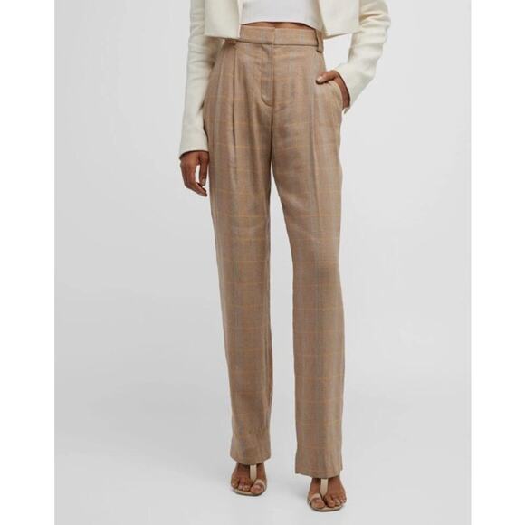 ALC Pants Womens 10 Fynn Plaid Straight Leg Trousers Tan Work Business Academia - Picture 2 of 16